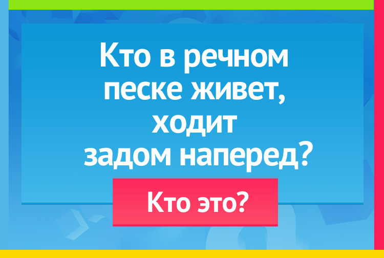 Кто в речном песке живет, Ходит задом наперед?