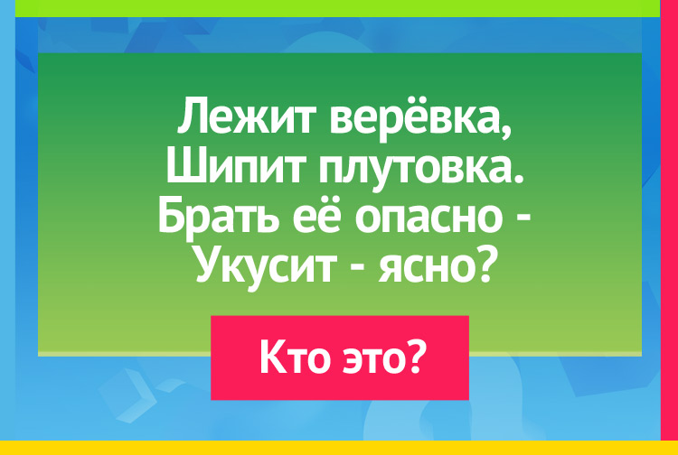 Лежит верёвка, Шипит плутовка. Брать её опасно Укусит - ясно?